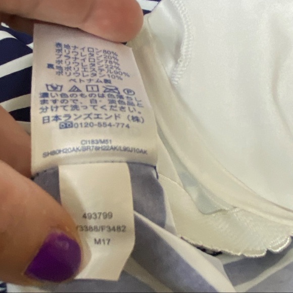 Lands' End Women's Square Neck Dresskini CB Deep Sea Mix Stripe Size 8 498396 - Picture 6 of 6